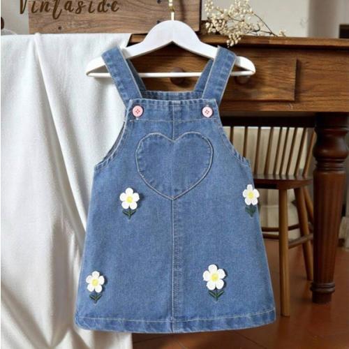 SHEIN Vintaside Kids Baby Girls' Soft Denim Floral Washed Overall Dress | SHEIN USA