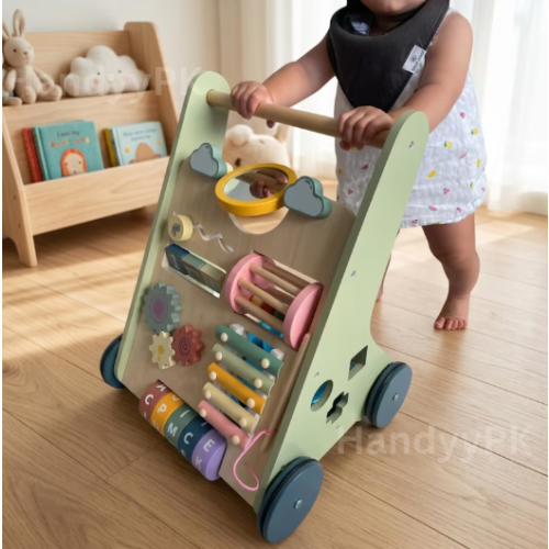 Wooden Baby Walker with Wheels, 9-in-1 Montessori Activity Walker for Toddlers, First Birthday Gift, Push Toy with Music, Baby Shower Gift