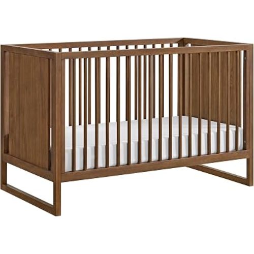 Nurture& The Crib - Baby, Toddler Convertible Crib | Sustainable Non-Toxic Materials | 3 Adjustable Heights - Grows with Your Baby (Toddler Guardrail NOT Included) (Walnut)