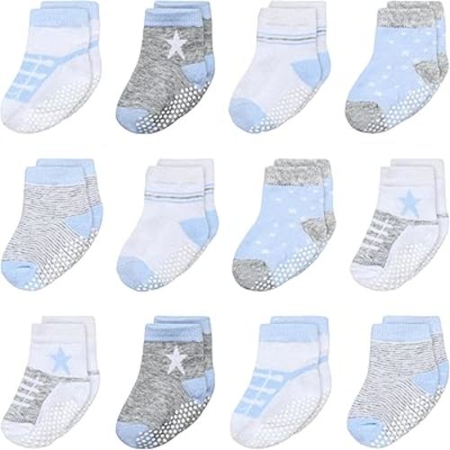 Mother's Choice Organic Cotton Baby Socks Non Slip Infant 6-12 Months - 12 pairs Soft and Cozy, Gentle Newborn Socks, Ideal Infant Footwear for Daily Comfort and Little Feet Safety