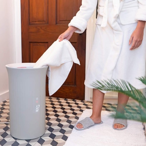 LiveFine Towel Warmer - Bucket Heater with LED Display, Fits 40”x70” Towel, Gray, Ideal for Bathroom/Spa, Adjustable Timer, Auto Shut - Off, Perfect for Family Use & Ideal Housewarming Gift