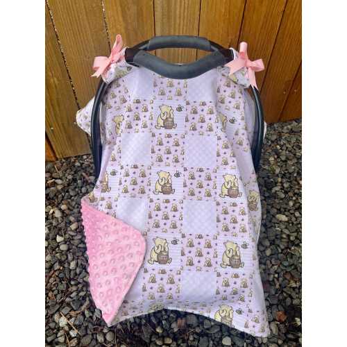 Winnie the Pooh Baby Car Seat Cover Newborn Girl Gift Baby Car Seat Canopy Need Baby Shower Gift Idea Baby Nursery Infant Seat Cover Girl