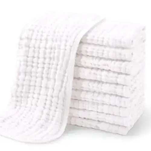 Yoofoss Muslin Burp Cloths for Baby 10 Pack 100% Organic Cotton Baby Washcloths for Boys Girls Large 20''X10'' Super Soft and Absorbent White