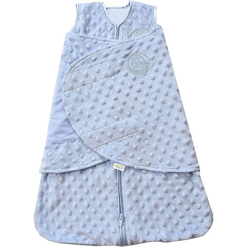HALO Sleepsack Swaddle Plush Dot Velboa, 3-Way Adjustable Swaddle Blanket, TOG 3.0 for Cool Climates, Blue, Newborn, 0-3 Months