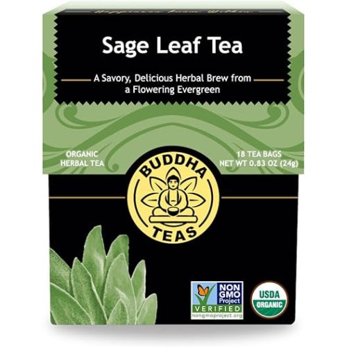 Buddha Teas - Organic Sage Leaf Tea - Herbal Tea - With Vitamins & Minerals - Clean Ingredients - Caffeine Free - OU Kosher - 18 Bleach-Free Tea Bags (Pack of 1)