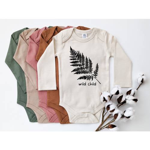 Wild Child Fern, Long Sleeve Bodysuit, Organic Cotton Baby