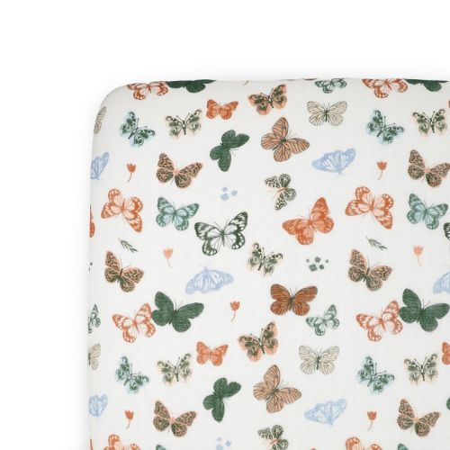 Little Unicorn Cotton Muslin Crib Fitted Sheet - Butterflies: Pink, Pack of 1, Plain Weave, 116 Thread Count