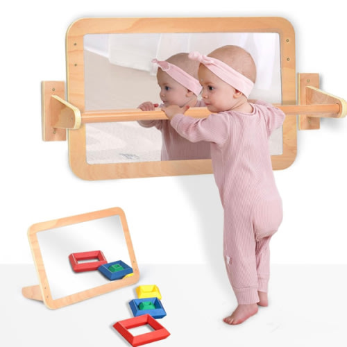 Montessori Baby 2-in-1 Shatterproof Safety Mirror with Pull-Up Bar - Infant Wall Mount & Floor Play for Tummy Time (6-18 Months)