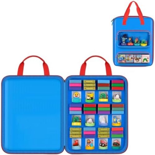Travel Carrying Case Compatible with Little Tikes Story Dream Machine Books Starter Set, Portable Storage Bag with Transparent Pocket & Sponge Insert for 16 StoryBooks and Characters(Cover Only)- Blue