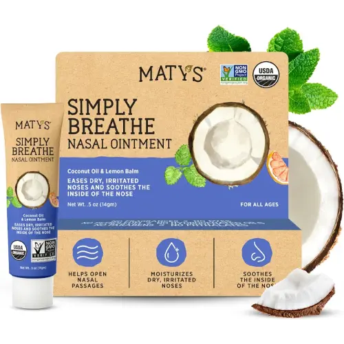 Matys Simply Breathe Nasal Ointment – Dry Nose Relief – Soothes Sore Noses from Air Travel, Dry Climates, CPAP Use & More –Natural Saline Alternative for Adults & Kids – 0.5 oz