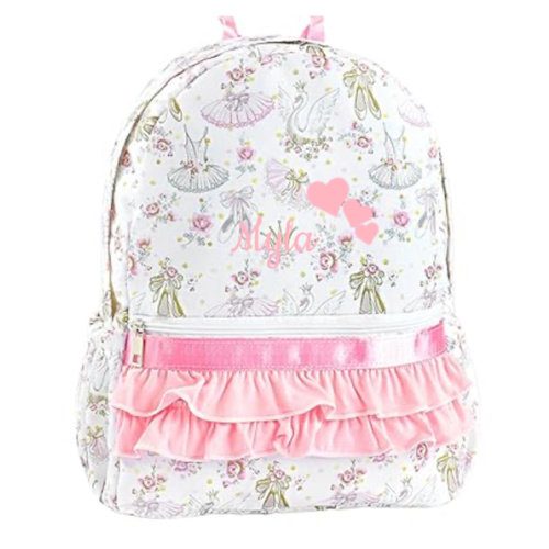 Personalized Girls Ruffle Backpack, Custom Name Embroidered School Bag for Toddler & Preschool, Heavy-Duty 14" Cute Princess Bookbag for Kindergarten Daycare, Premium Birthday for Kids