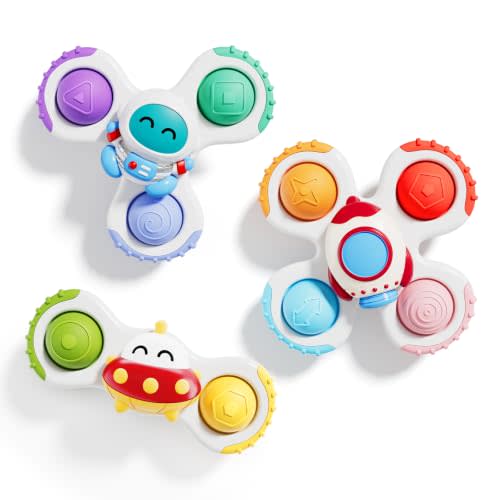 ALASOU Pop Suction Cup Spinner Airplane Travel Toys for 1 Year Old Boy Girl | Novelty Spinning Tops Infant 12 18 Months,1 2 Year Old Boy Birthday Gift for Toddlers ,Sensory Baby Bath Toy Kids Ages 1-3
