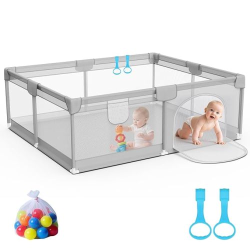 Omzer Baby Playpen 71x59inch - Large Playpen for Babies and Toddlers with 2 Pulling Handle & 50 Ocean Balls