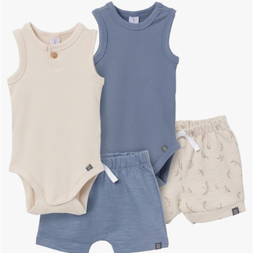 Modern Moments by Gerber baby-boys Ribbed 4-piece Sleevless Bodysuit & French Terry Short Set