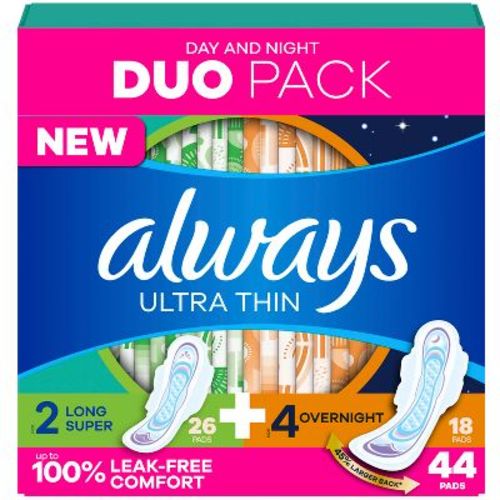 Always Ultra Thin Over Night Super Long Menstrual Pads - 44ct