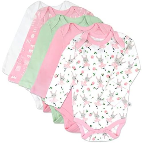 HonestBaby baby-girls 5-pack Long Sleeve Bodysuits One Piece 100% Organic Cotton for Infant Baby Girls