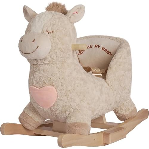 Rocking Horse, Rocking Pony Wooden Rocker for Toddlers 12M+, Plush Ride on Horse Toy with Realistic Sound,Birthday Gift