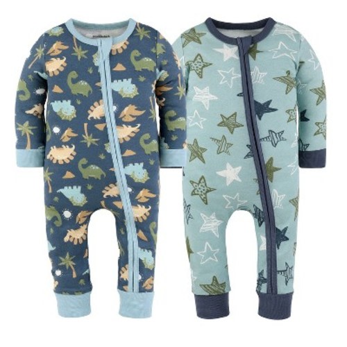 The Peanutshell Dino Star Cotton Footless Pajamas for Boys, 3-6 Months, 2 Pack