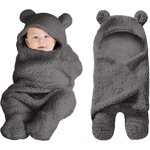 XMWEALTHY Cute Baby Items Newborn Plush Nursery Swaddle Blankets Soft Infant Girls Clothes Dark Grey