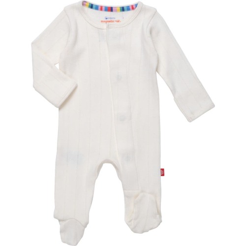 Baby Love Lines Pointelle Magnetic Organic Cotton Footie, 0-3M, White