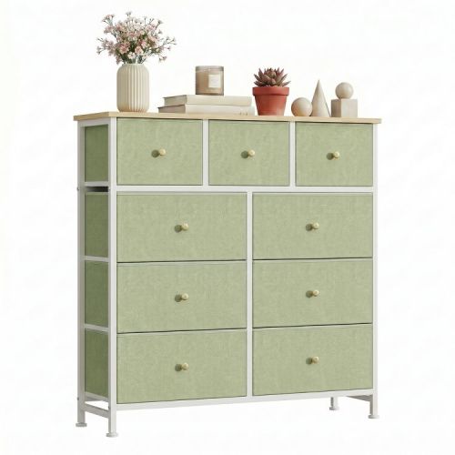 JIONJOY 9 Drawer Dresser for Bedroom, Large Fabric Storage Chest with Metal Frame & Waterproof Top for Closet, Nursery, Entryway