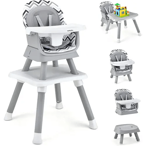 BABY JOY Baby High Chair, 8 in 1 Convertible Highchair for Babies & Toddlers | Booster Seat | Table and Chair Set | Building Block Table | Toddler Chair with Safety Harness, Removable Tray (Chevron)