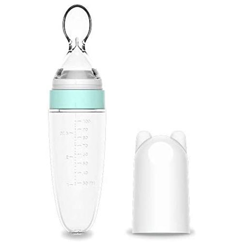 Burabi Silicone Squeeze Feeding Spoon, Baby Food Dispensing Spoon with Dust Cover, BPA Free