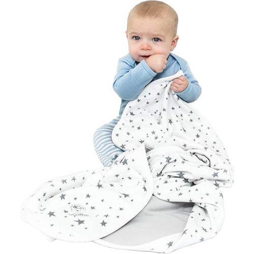 Woolino Baby Blanket for Crib or Stroller - Merino Wool and Organic Cotton Infant Blanket - 4 Season - 40” x 31.5” - Night Sky