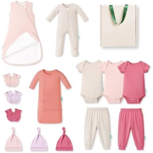 PurComfy Bamboo Newborn Clothes Gift Set: 14-Piece Layette with Sleep Sack, Baby Essentials — Bamboo Lover Set