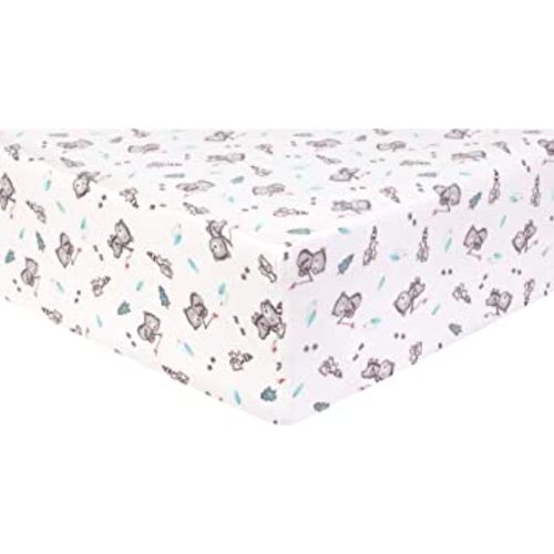 Gone Fishing Deluxe Flannel Fitted Crib Sheet-Fishing Bears Scatter Print Cotton Flannel, Grays, Aqua, Burnt Orange, Fully Elasticized, 10 in Deep Pockets, Fits Standard Crib Mattress 28 in x 52 in