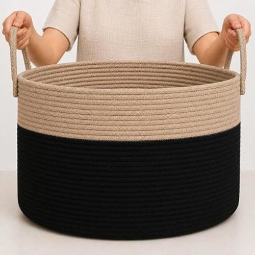 OrganiHaus Round Toy Basket & Blanket Basket, Cotton Rope 20x13"