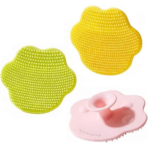 3 Pack Cute Soft Baby Bath Brush, Cradle Cap Brush, Silicone Scalp Massage Brush, Head Scrubber Baby Bath Essential for Dry Skin, Cradle Cap Treatment and Eczema, Exfoliating (Cat Paw)