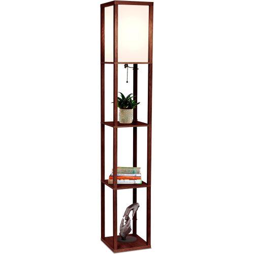 Brightech Maxwell - Modern Shelf Floor Lamp with Lamp Shade and LED Bulb - Corner Display Floor Lamps with Shelves for Living Room, Bedroom and Office - Havana Brown