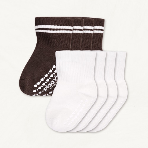 Baby Gripper Crew Socks 4-Pack (3-6 Months) - Espresso