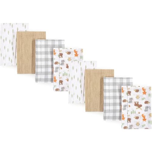 Hudson Baby Cotton Poly Flannel Burp Cloths Multipack, Woodland 8-Pack, One Size