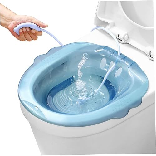 Sitz Bath for Toilet, Portable Over The Toilet Sitz Bath with Flusher, Sitz Bath for Hemorrhoids, Sitz Bath Postpartum for Hemorrhoids Postpartum Private Care (Blue)