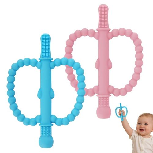 Fu Store Hollow Teether Tube 2 Pack Apple Shape Chew Straw Sensory Toy for Infant Toddlers Silicone Tubes Teething Toys for Babies 0-6 0-12 0-36 Months Gifts Teething Relief Soothing Gums (Blue Pink)