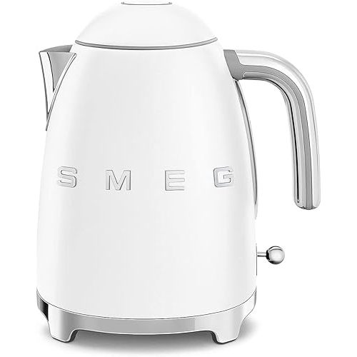 SMEG KLF03 7 Cup Electric Water Kettle, Retro-Style, Soft-Opening Lid, Auto Shut-Off, 360° Swivel Base – White