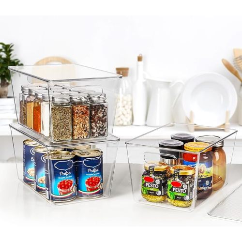 Vtopmart 4 Pack Clear Stackable Storage Bins with Lids, Large Plastic Containers with Handle for Pantry Organizer and Storage,Perfect for Kitchen,Fridge,Cabinet, Closet,Bathroom Organization