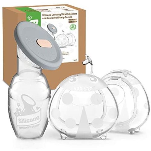 haakaa Manual Breast Pump with Silicone Lid and Ladybug Milk Collector Combo for Breastfeeding Wearable Breast Shells Breast Milk Saver Milk Catcher Silicone Nursing Cups