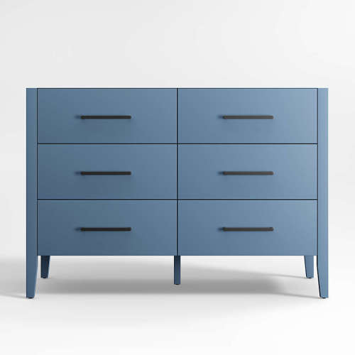 Ever Simple 48" Slate Blue Wood 6-Drawer Kids Dresser