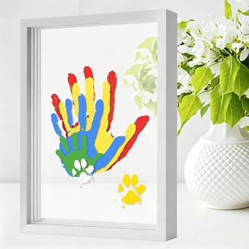 Haxedcled Family Handprint Kit, Handprint Frame Kit, DIY Craft Keepsake with Wooden Frame, Meaningful Gift for New Parents, New Mom, Mother's Day, Father's Day, Anniversary and Adoption Day (White)