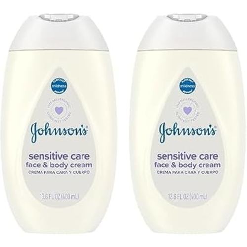 Johnson's Baby Sensitive Care Face & Body Cream for Babies, Daily Moisturizing Baby Cream to Calm, Nourish & Comfort Dry, Sensitive Skin, Lightly Scented, No Greasy Feel, Hypoallergenic, 13.6 fl. oz