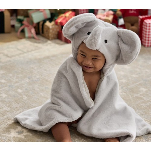 Elephant Luxe Faux Fur Baby Hooded Towel