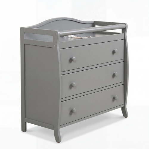 ELLEGHT 3-Drawer Dresser Changer, Changing Table, Nursery Dresser with Safety Belt, Guardrails & Changing Top for Baby Nursery in Gray