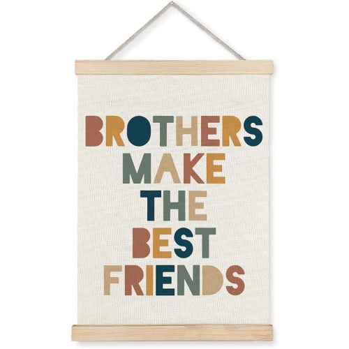 Supwhd Boys Room Decor, Nursery Wall Decor, Brothers Make The Best Friends Wall Art Poster Hanger Frame for Nursery Toddler Baby Little Boys Bedroom Playroom Game Room, 12x16 Inches