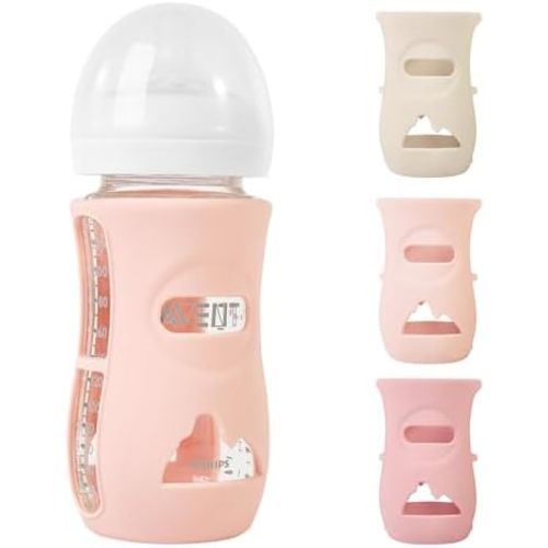 3 Pack Silicone Sleeves for Philips Avent Natural Glass Baby Bottles, 8 oz