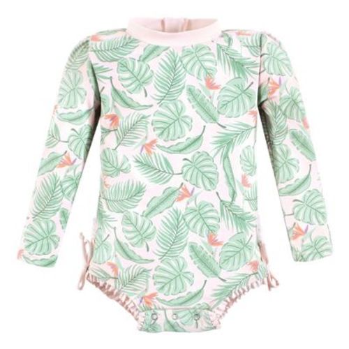 Hudson Baby Girls Rashguard Baby Swimsuit, Pink Palm