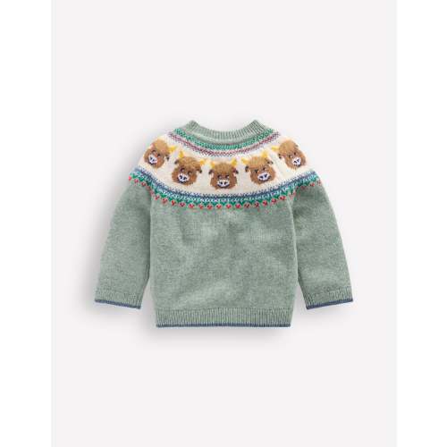 Fair isle Sweater-Csarite Green Highland Cow | Boden USA (0-3 MO)