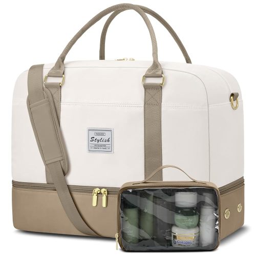 Weekender Bags for Women Travel Duffel- Overnight Bag for Women with Shoe Compartment Carry On Duffle Weekend Yoga Gym Bag Beige Khaki